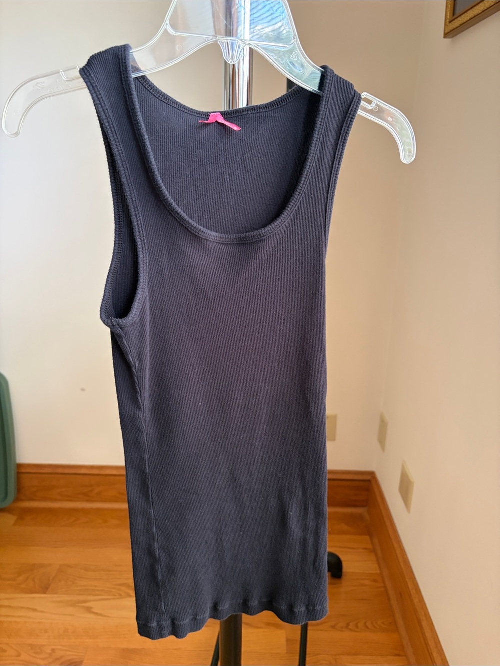 lola Black Ribbed Tank with Pink Brand Tag